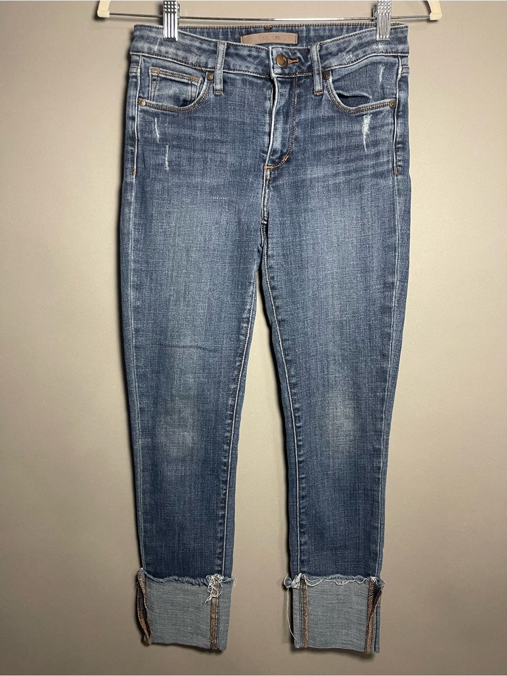 Joe’s Jeans Skinny Ankle Jeans Size 26 Medium Wash Raw Hem Cuffed Stretch Denim